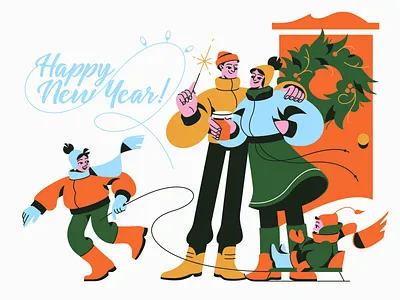 Happy New Year!🎆 art character character design children christmas christmas time design digital art family happiness happy new year holidays illustration illustration art illustrator moments new year shakuro vector winter