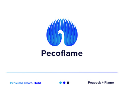 Pecoflame Logo Design abstract animal beautiful bird blue branding colorful elegant feather fire flame iconic logo identity luxury modern logo negative space peacock pecoflame simple symbol icon