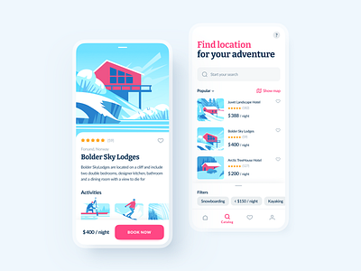 Winter Travel App app app design art design home page illustration illustration art illustrator interface ios mobile mobile interface shakuro travel app travel app design ui user inteface ux winter activities