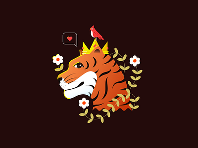 A Happy King 🐯 bird design dribbble dribbble shot flowers forest happy illustration illustration art illustrationinspiration illustrations illustrator king love plants smile tiger vector