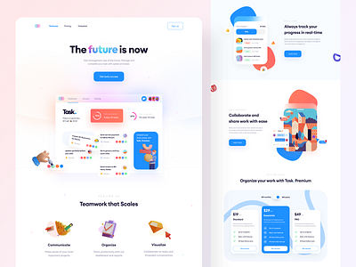 Task. Landing Page - #VisualExploration 3d 3d art 3d illustrations app bold bold colors card clean frosted glass header hero homepage illustration landing page ui ux web web app web design website