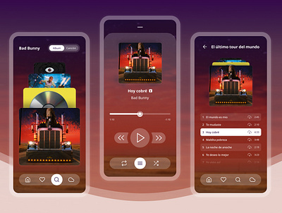 Music player 2020 adobe xd album cover app bad bunny beginner daily ui design figma latin mexico mobile mobile design music app music player product design reggaeton songs ui ux