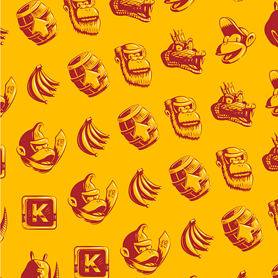 Donkey Kong Country Wrapping Paper Illustrations branding donkey kong donkey kong country illustration snes vector video games