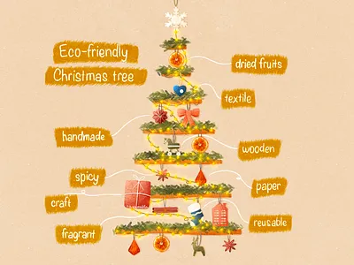 Eco-friendly Christmas Tree christmas christmas tree eco friendly ecology garland handmade paper plastic procreate recycle reusable textile texture wooden zero waste