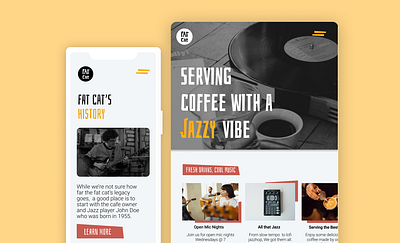 Fat Cat Jazz Cafe mobile and web mockup branding cafe jazz jazz festival mobile modern saul bass typography ui ux