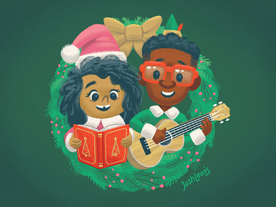 Happy Holidays book character design characters children christmas christmas card illustration kidlit kids picture book singing ukelele wreath