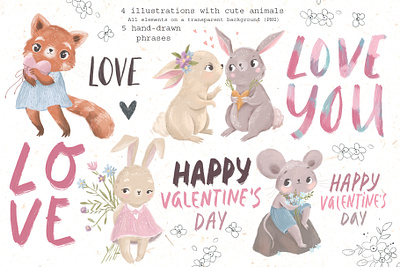 Valentines day animals bunny cute animal illustration love red panda valentine valentines valentines day valentines day card valentinesday