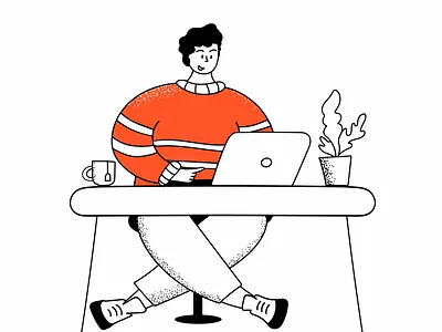 Remote office app cartoon design developer doodle flat grain texture guy illustration laptop man office people programmer programming quarantine remote remotework web work
