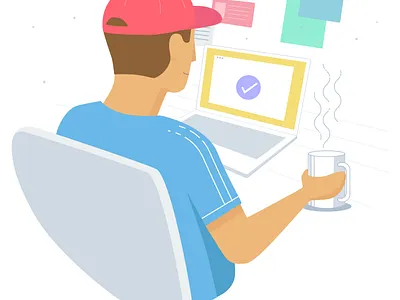 Get work done app branding check coffee computer art covid desktop done illustrator laptop management management app management tool monday monday.com productive products sports website design work