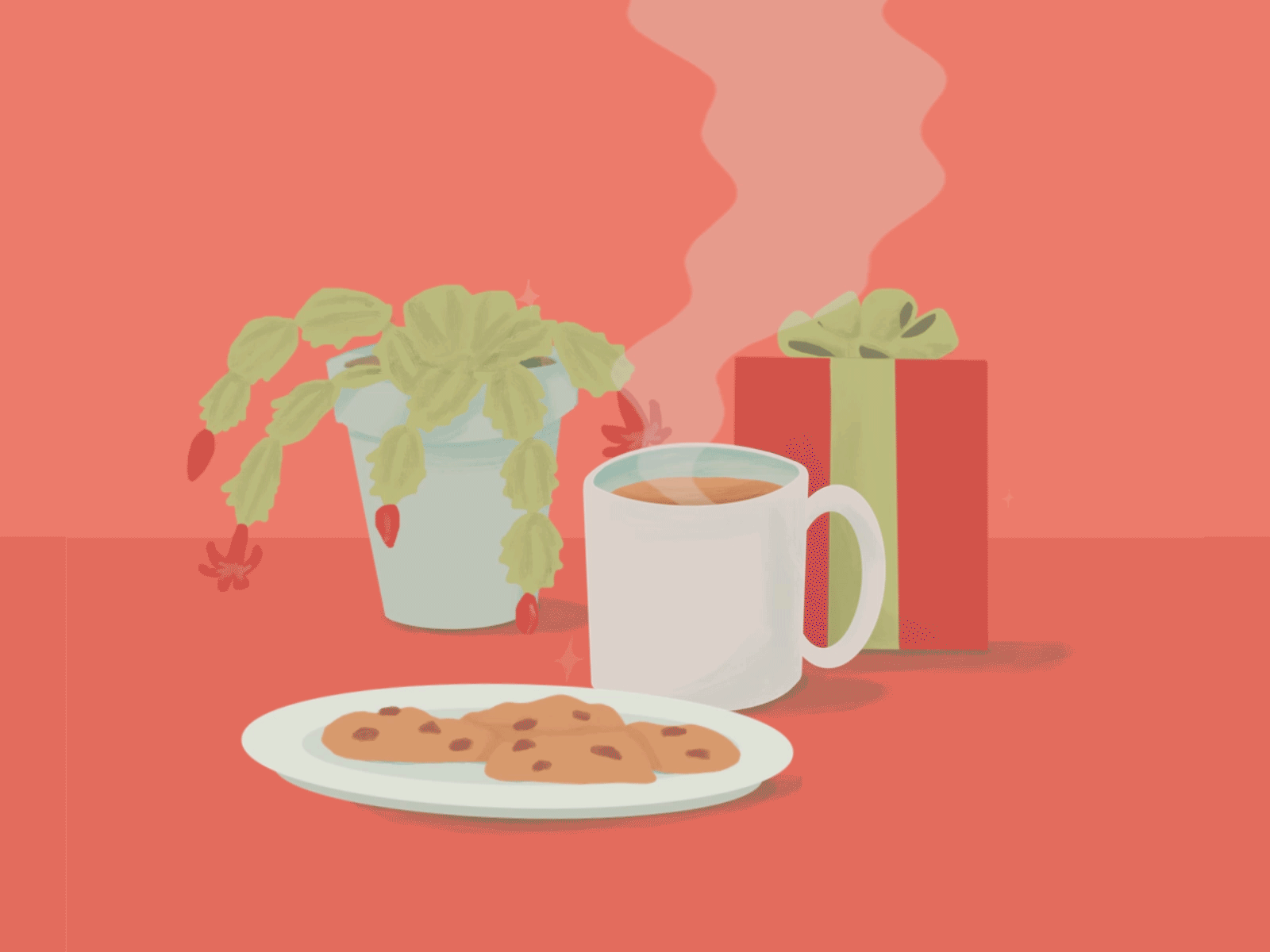 Holiday Warmth & Cheer 2d adobe photoshop aftereffects animation christmas christmas cactus coffee colorful cookies design digital illustration digital painting digitalart doodle flat holiday present procreate steam