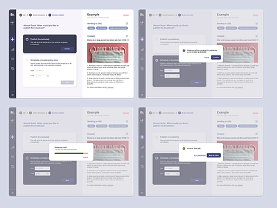 Broadcasting App - Review & Publish card confirmation design loading bar popup process flow ui ux web