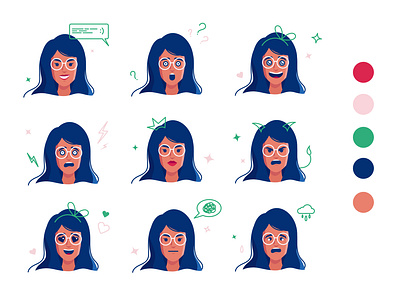 Female avatars set with different emotions angry avatar avatar icons avatars beauty business characters design different emotions female girl happy illustration sad set surprised vector web woman