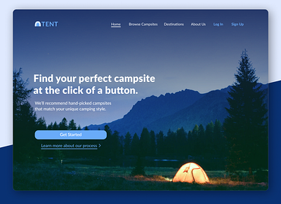 Daily UI #003 | Landing Page camping campsite daily 100 challenge daily ui dailyui dailyui 003 dailyuichallenge landing page landing page design landing page ui tent ui ux
