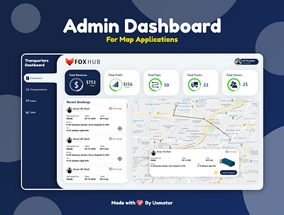 Admin Dashboard for Map Applications | Tracking WebApp Dashboard admin panel app dashboard ui design flat illustration maps mockups typography ui ux