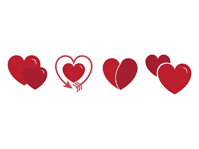 Four Red Valentine Heart Icons design flat icon illustration illustrator minimal vector