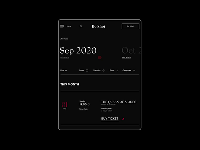 The Bolshoi Theatre - redesign. Schedule of performances. Tablet animation branding design minimal photoshop typography ui ux web website