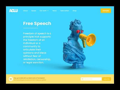 ACLU home page - Free Speech aclu company landing page cool design free speech hero section home page human rights illustration interface landing page minimal product page trendy ui ux web page web page design website website design