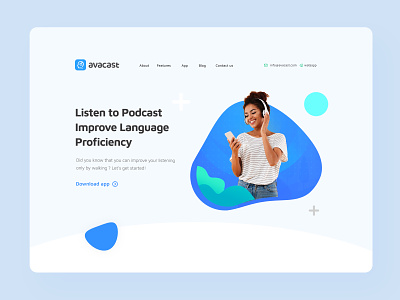 Avacast - landing page audio courses landing page language language app learning learning app listening minimal music app playlist podcast app podcasting podcasts streaming app ui design web page