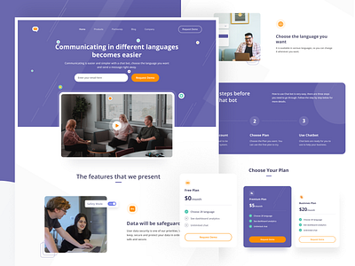 Website Chat Bot Exploration chatbot chatting clean color elements features landingpage pricing steps testimonial uidesign website website design whitespace
