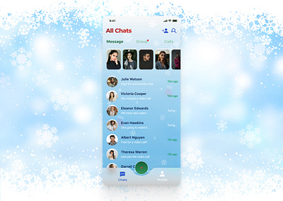Christmas skin for chat call chat christmas community design figma glassmorphism message app mobile ui people skin social social media ui design