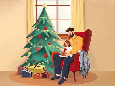Christmas gifts 2d animation boy character christmas design father girl illustration kids kids illustration nature tree
