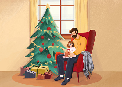 Christmas gifts 2d animation boy character christmas design father girl illustration kids kids illustration nature tree