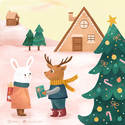 Happy Holidays! bunny childrensillustration christmas deer illustration winter illustration