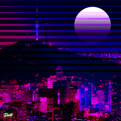 RETRO.LOFI.NIGHT OF SEOUL city digitalart illustration korea lofi lofiart retro seoul synthwave vaporwave