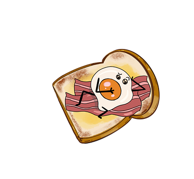 Egg on a toast bacon breakfast cartoon design drawing egg illustration print procreate sticker toast