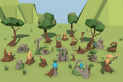 Elven Runes Stones and Wooden Sculptures 3D Models 3d 3d art 3d models low poly low poly lowpoly lowpolyart runes