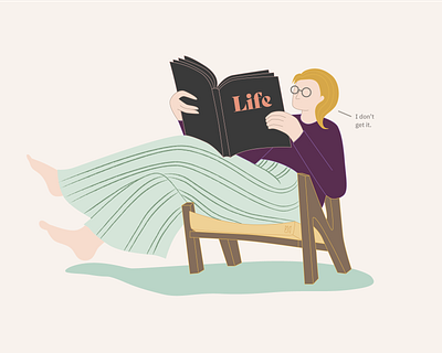 Life book chair glasses illustration illustrator life reading reading book vector woman