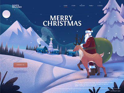 Santa Delivery animal branding cartoon christmas cute deer editorial illustration happy holiday illustration kids landingpage logo mascot mountain santa santaclaus snow ui website