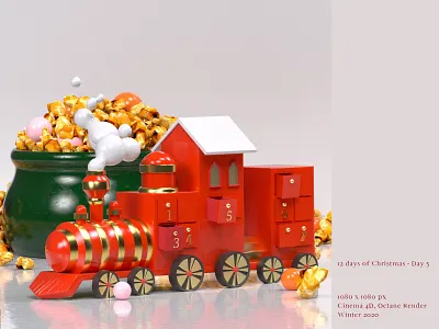 [12 Days of Christmas - Day 5 🚂] 3d art direction cinema4d pop corn toytrain