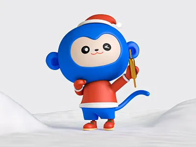 happy monkey 3d art brand design c4d chracter christmas card cute animal dance dancer financial illustration logo monkey snow texture typography uidesign vector