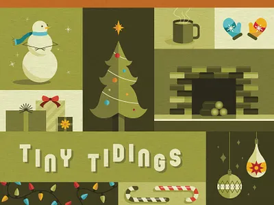 Tiny Tidings card christmas christmas card color block colors green happy holidays holidays illustration merry christmas texture tidings vector vintage