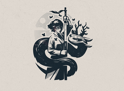 Illustration for Dressico dragon illustration print samurai