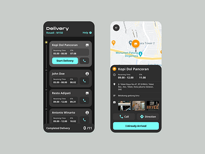Driver App - Design Exploration app clean dark ui delivery app delivery ui driver driver app task management ui ux