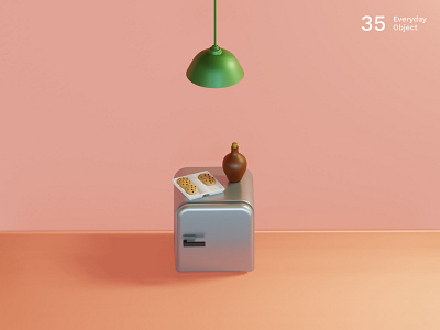 Still life 9 | Everyday object 3d bottle cookies illustration kitchen lamp refrigerator retro still life