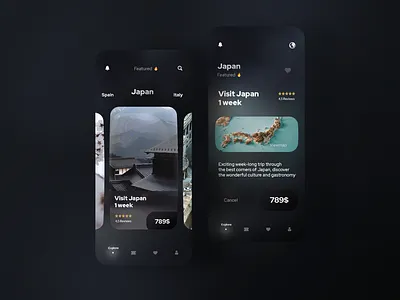 Travel app clean glassmorphism japan minimal mobile travel app ui uidesign