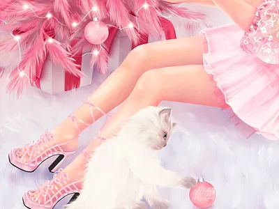 Merry Christmas 2d art cat christmas christmas tree digital digital illustration digitalart drawing fluffy girl illustration graphic design illustration illustration art legs merry xmas photoshop pink realistic sexy girl storytelling