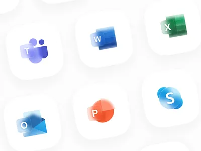 Glassy Icons - Microsoft Office excel glass glassmorphism glassy icon design icon set iconography icons logos microsoft microsoft office microsoft powerpoint microsoft word outlook skype teams trending visual design