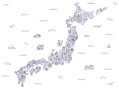 Japan Travel Map apac asia asia pacific asian icons illustration japan japanese line art linear map poster symbols travel