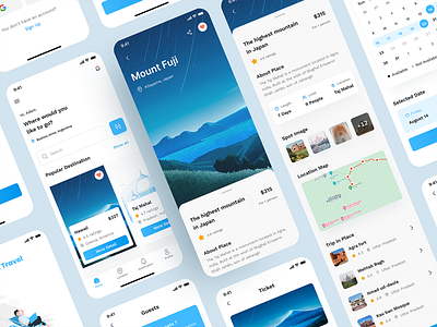 Holi - Travel Mobile App 2022 adventure android clean clean ui creative design destination ios minimal mobile app mobile app design modern style guide travel travel app trip ui uiux vacation