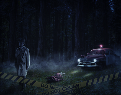 Murder In The Forest artdirection bookcover bookcoverdesign crime design forest photo manipulation photomanipulation photoshop police visual effects