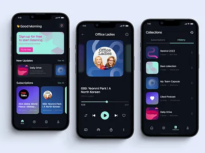 Podcast - Application Concept application apps concept audio clean collection design ios ios13 listening mobile application mobile apps play played podcast streaming ui ui apps uiapps uiux design ux