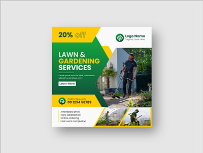 Lawn and gardening service social media post and web banner branding
