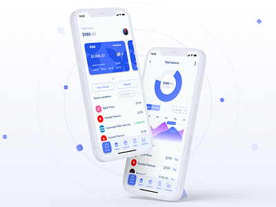 Neobank app bank banking app binance blue card clear credit crypto gradient homepage main flow management payment schedule wallet white