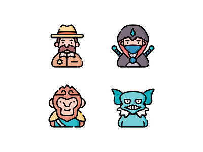 Character Icons assassin character gremlin icon illustration monkey king myth police sheriff tale