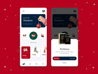 Giftmas - A Christmas gifting app! 3d 3d animation 3d illustration animation app c4d christmas design gift inspiration inspirations mobile mobile app motion motion design ui ui design uiux ux uxui