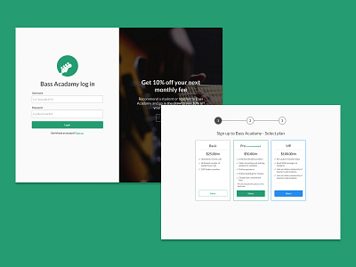 Bass Acadamy login and pricing plan pages interaction design login pages onboarding pricing page product design ui design challenge